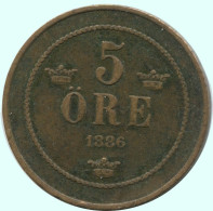 5 ORE 1886 SWEDEN Coin #AC612.2.U.A - Suède