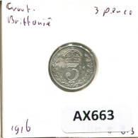 THREEPENCE 1916 UK GBAN BRETAÑA GREAT BRITAIN PLATA Moneda #AX663.E.A - F. 3 Pence