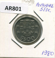 5$00 ESCUDOS 1980 PORTUGAL Coin #AR801.U.A - Portugal