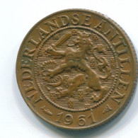 1 CENT 1961 ANTILLAS NEERLANDESAS Bronze Fish Colonial Moneda #S11065.E.A - Nederlandse Antillen