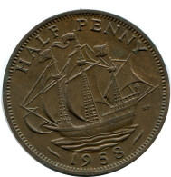 HALF PENNY 1958 UK GROßBRITANNIEN GREAT BRITAIN Münze #AZ687.D.A - C. 1/2 Penny