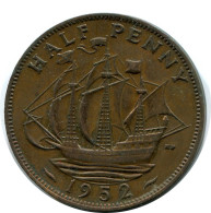 HALF PENNY 1952 UK GBAN BRETAÑA GREAT BRITAIN Moneda #AZ678.E.A - C. 1/2 Penny