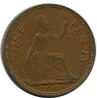 PENNY 1961 UK GROßBRITANNIEN GREAT BRITAIN Münze #BB031.D.A - D. 1 Penny