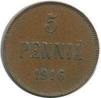 5 PENNIA 1916 FINLANDIA FINLAND Moneda RUSIA RUSSIA EMPIRE #AB205.5.E.A - Finlandia