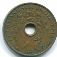 1 CENT 1938 INDIAS ORIENTALES DE LOS PAÍSES BAJOS INDONESIA Bronze #S10277.E.A - Niederländisch-Indien