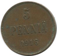 5 PENNIA 1916 FINLANDIA FINLAND Moneda RUSIA RUSSIA EMPIRE #AB217.5.E.A - Finland