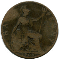 HALF PENNY 1908 UK GBAN BRETAÑA GREAT BRITAIN Moneda #AZ609.E.A - C. 1/2 Penny