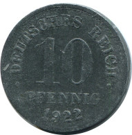 10 PFENNIG 1922 ALEMANIA Moneda GERMANY #DB929.E.A - 10 Renten- & 10 Reichspfennig