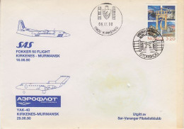 Norway SAS / Aeroflot Kirkenes-Murmansk Ca Kirkenes 07.07.1990 (59872) - Lettres & Documents