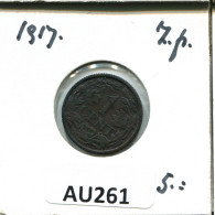 1 CENT 1917 NIEDERLANDE NETHERLANDS Münze #AU261.D.A - 1 Cent