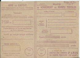 FRANCE - BULLETIN DE VERSEMENT DE POINTS TEXTILES - Documentos Del Correo