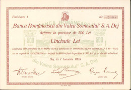 Banca Românească De Pe Valea Someșului SA Dej, Emisiunea I, 1925, Acțiune La Purtător De 500 Lei A2473N - Banque & Assurance