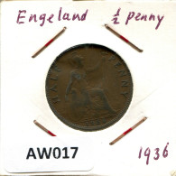 HALF PENNY 1936 UK GREAT BRITAIN Coin #AW017.U.A - C. 1/2 Penny
