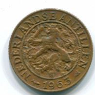 1 CENT 1963 NETHERLANDS ANTILLES Bronze Fish Colonial Coin #S11094.U.A - Netherlands Antilles