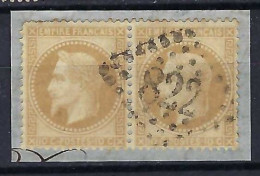 FRANCE Classique, B Obl. GC Des Villes Sur TP Isolés: GC 822 (Cette,1) Sur Paire De Y&T 28B Sur Fragment - 1863-1870 Napoleon III With Laurels