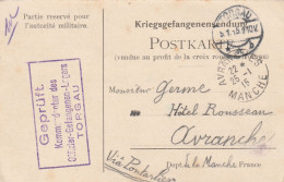 Carte D'un Prisonnier De Guerre Français Dans Le Camp Des Officiers à TORGAU. (caserne Brückenkorf) Pour Avranches. - Oorlog 1914-18