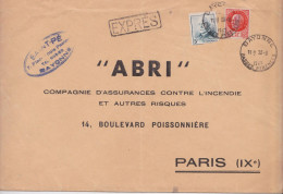 France Lettre Exprès Grand Format Bayonne Saint-Pé Pour Paris Timbre Type Pétain 1942 - Oorlog 1939-45