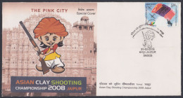 Inde India 2008 Special Cover Asian Clay Shooting Championship, Jaipur, Sport, Sports, Shotgun, Gun, Pictorial Postmark - Brieven En Documenten