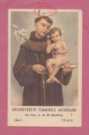 Calendarietto, 1957- Santino, Holy Card- Orfanotrofio Femminile Antoniano Del Can.A.M. Di Francia, Trani - 110 X70mm- - Tamaño Pequeño : 1941-60