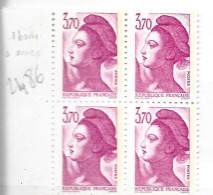 FRANCE N°2486 3F70 ROSE TYPE LIBERTE 1 BANDE DE PHOSPHORE A DROITE BLOC DE 4 NUMEROTE NEUF SANS CHARNIERE - Unused Stamps