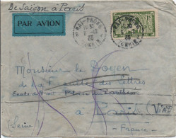 INDOCHINE 1$ Apsara Seul Sur Lettre PAR AVION "de Saïgon à Paris" (surtaxe + 4 Cents!) [poids: 10 à 15g] 1933 RR Et TB! - Storia Postale