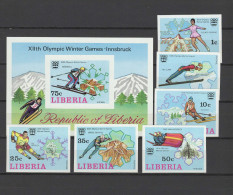 Liberia 1976 Olympic Games Innsbruck Set Of 6 + S/s Imperf. MNH -scarce- - Invierno 1976: Innsbruck