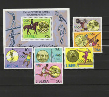 Liberia 1976 Olympic Games Montreal, Equestrian, Athletics, Sailing Etc. Set Of 6 + S/s MNH - Verano 1976: Montréal