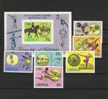 Liberia 1976 Olympic Games Montreal, Equestrian, Athletics, Sailing Etc. Set Of 6 + S/s Imperf. MNH -scarce- - Zomer 1976: Montreal