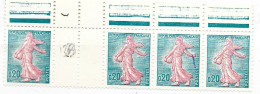 FRANCE N° 1233 0.20 BLEU ET ROSE  TYPE SEMEUSE DE PIEL COULEURS DEGRADEES BANDE DE 4 AVEC PONT NEUF SANS CHARNIERE - Unused Stamps