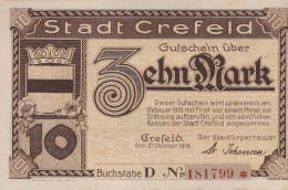 3 MARK 1918 Stadt KREFELD Rhine DEUTSCHLAND Notgeld Papiergeld Banknote #PG370 - [11] Local Banknote Issues