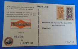 TIMBRE SUR CARTE -  IMPRIME  -  REPUBLIQUE FRANCAISE DANS L' INDE  -  RECTO VERSO   -  1954  -  CARTE PUBLICITAIRE - Covers & Documents