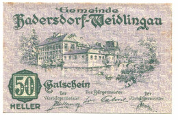 50 Heller 1920 HADERSDORF-WEIDLINGAU Österreich UNC Notgeld Papiergeld Banknote #P10275 - [11] Local Banknote Issues