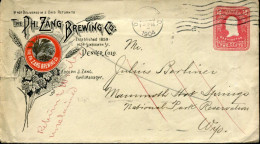 X0322 U.s.a. Stationery Cover Circuled 1904 From Denver To Yellowstone,The Ph.Zang Brewing Co. Denver - Birre