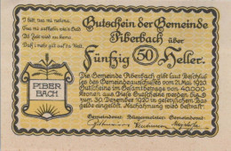 50 HELLER 1920 Stadt PIBERBACH Oberösterreich Österreich Notgeld Papiergeld Banknote #PG975 - [11] Local Banknote Issues