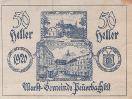 50 HELLER 1920 Stadt PEUERBACH Oberösterreich Österreich Notgeld Banknote #PE365 - [11] Local Banknote Issues
