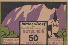 50 HELLER 1920 Stadt MITTERNDORF Styria Österreich Notgeld Banknote #PD875 - [11] Local Banknote Issues