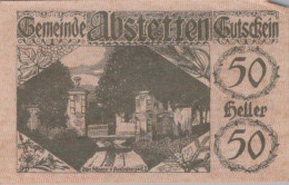 50 HELLER 1920 Stadt ABSTETTEN Niedrigeren Österreich Notgeld Papiergeld Banknote #PG519 - [11] Local Banknote Issues