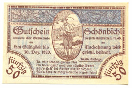 50 Heller 1920 SCHONBICHL Österreich UNC Notgeld Papiergeld Banknote #P10366 - [11] Local Banknote Issues