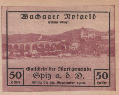 50 HELLER 1920 Stadt WACHAU Niedrigeren Österreich Notgeld Banknote #PF290 - [11] Local Banknote Issues