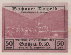 50 HELLER 1920 Stadt WACHAU Niedrigeren Österreich Notgeld Banknote #PF282 - [11] Local Banknote Issues