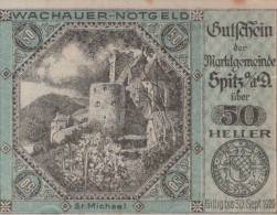 50 HELLER 1920 Stadt WACHAU Niedrigeren Österreich Notgeld Banknote #PE719 - [11] Local Banknote Issues
