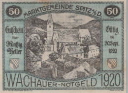 50 HELLER 1920 Stadt WACHAU Niedrigeren Österreich Notgeld Banknote #PE710 - [11] Local Banknote Issues