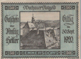 50 HELLER 1920 Stadt WACHAU Niedrigeren Österreich Notgeld Banknote #PE078 - [11] Local Banknote Issues