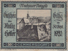 50 HELLER 1920 Stadt WACHAU Niedrigeren Österreich Notgeld Banknote #PE064 - [11] Local Banknote Issues