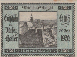 50 HELLER 1920 Stadt WACHAU Niedrigeren Österreich Notgeld Banknote #PE035 - [11] Local Banknote Issues