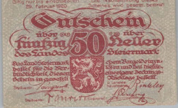 50 HELLER 1920 Stadt STYRIA Styria UNC Österreich Notgeld Banknote #PH087 - [11] Emissions Locales