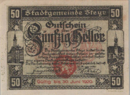 50 HELLER 1920 Stadt STEYR Oberösterreich Österreich Notgeld Banknote #PE842 - [11] Local Banknote Issues