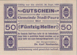 50 HELLER 1920 Stadt STADL-PAURA Oberösterreich Österreich UNC Österreich Notgeld #PH093 - Lokale Ausgaben