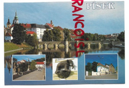 Písek. Glotichý Most. Vue Nocturne Sur Le Pont Sur L'Otava Et La Ville De Jour. Carte Mosaïque. - Tschechische Republik