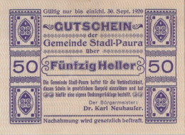 50 HELLER 1920 Stadt STADL-PAURA Oberösterreich Österreich Notgeld #PE327 - Lokale Ausgaben